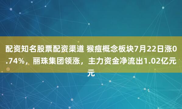 配资知名股票配资渠道 猴痘概念板块7月22日涨0.74%，丽珠集团领涨，主力资金净流出1.02亿元